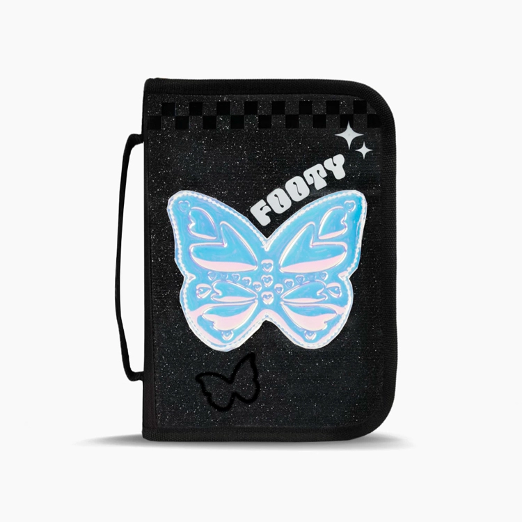 Cartuchera Escolar Footy Desplegable 1 piso Glow Fly Negra Art.F263044